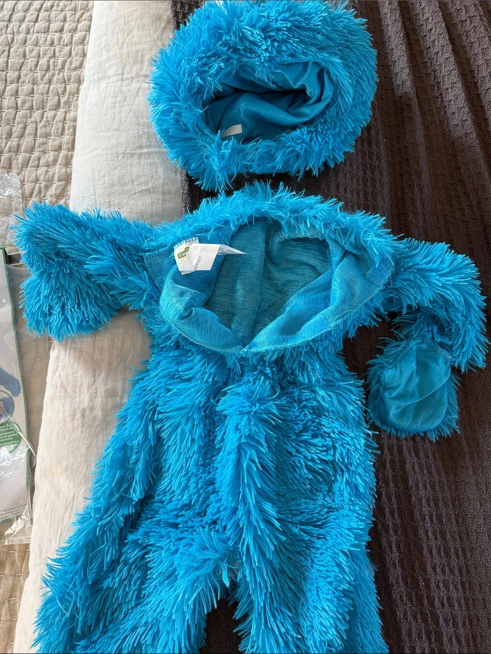 Blue Fuzzy Cookie Monster One-Piece for Kids - Plush Hooded Costume